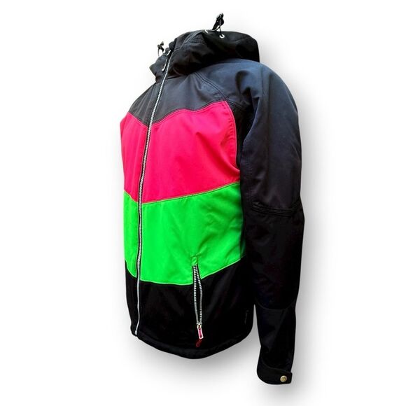 Obermeyer Ski Jacket Women's 10 Black Neon Pink & Green Full Zip Hooded Coat - Picture 2 of 15